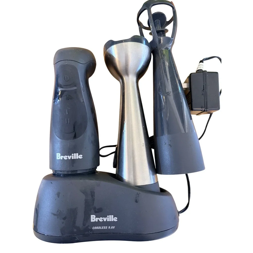 Breville Cordless 9.6V Immersion Blender Gray Portable Base 2 Attachments Tested